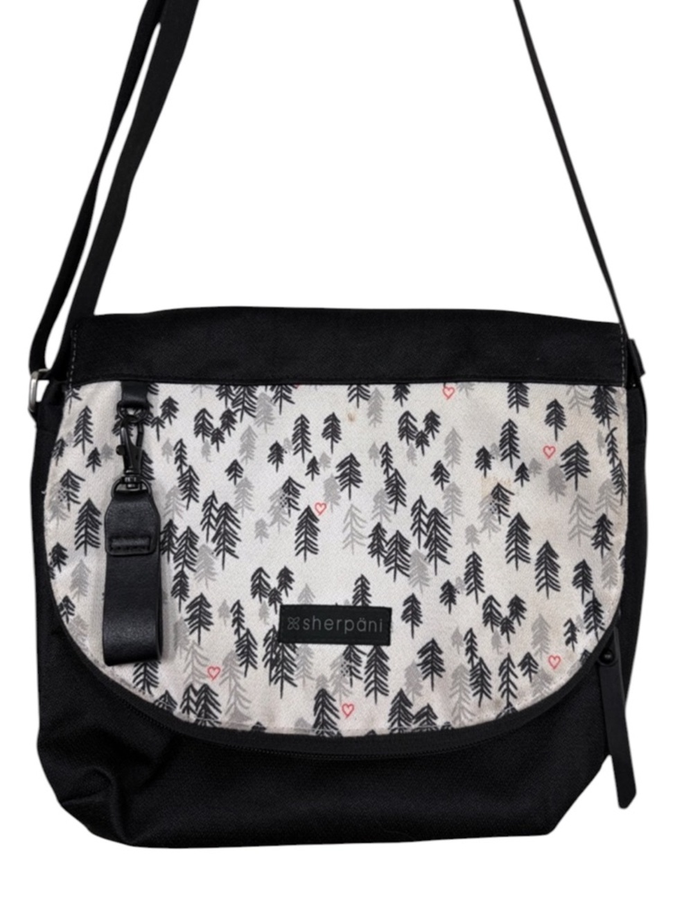 Sherpani Black White Tree Flap Medium Crossbody Bag BLEMISH